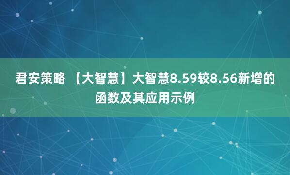 君安策略 【大智慧】大智慧8.59较8.56新增的函数及其应用示例
